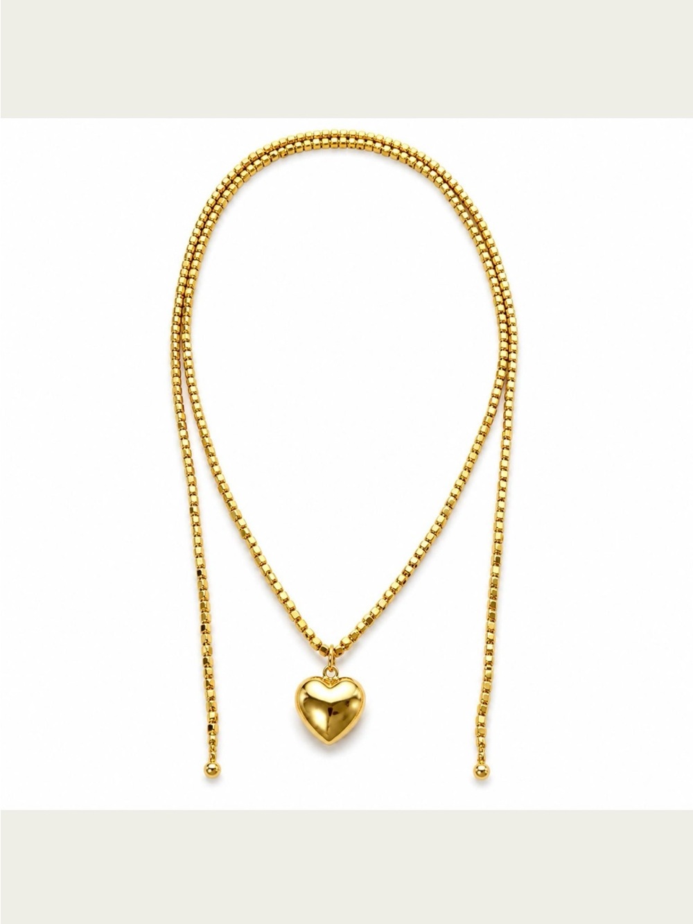 Mayamar 18k Gold Plated Ball Chain Lariat Wrap Necklace W/Puffy Heart 48” NWT